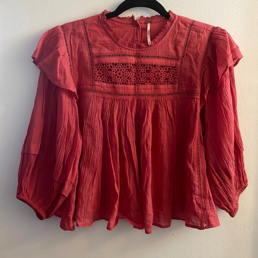 Free people Crochet Eyelet Flore Mayo Blouse size XS
